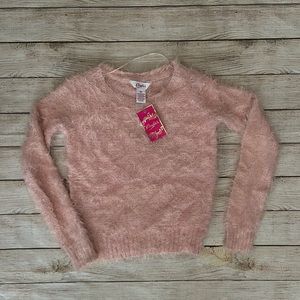 NWT. Candie’s pink fuzzy popover sweater Size XS.